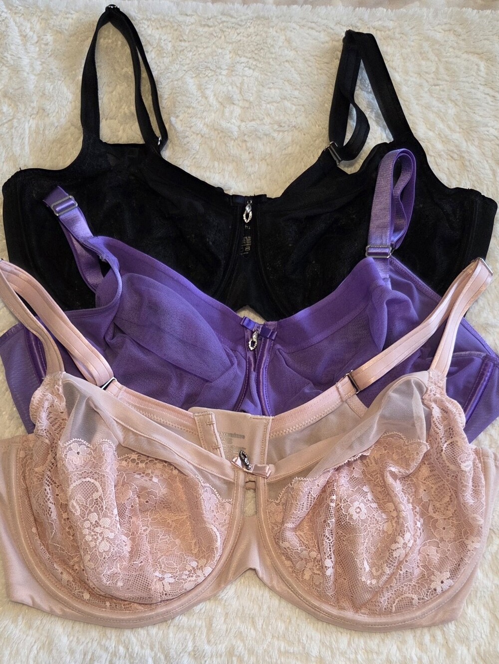 Curvy Couture Lace & Mesh Support Bras in Black, Purple, and Blush Pink